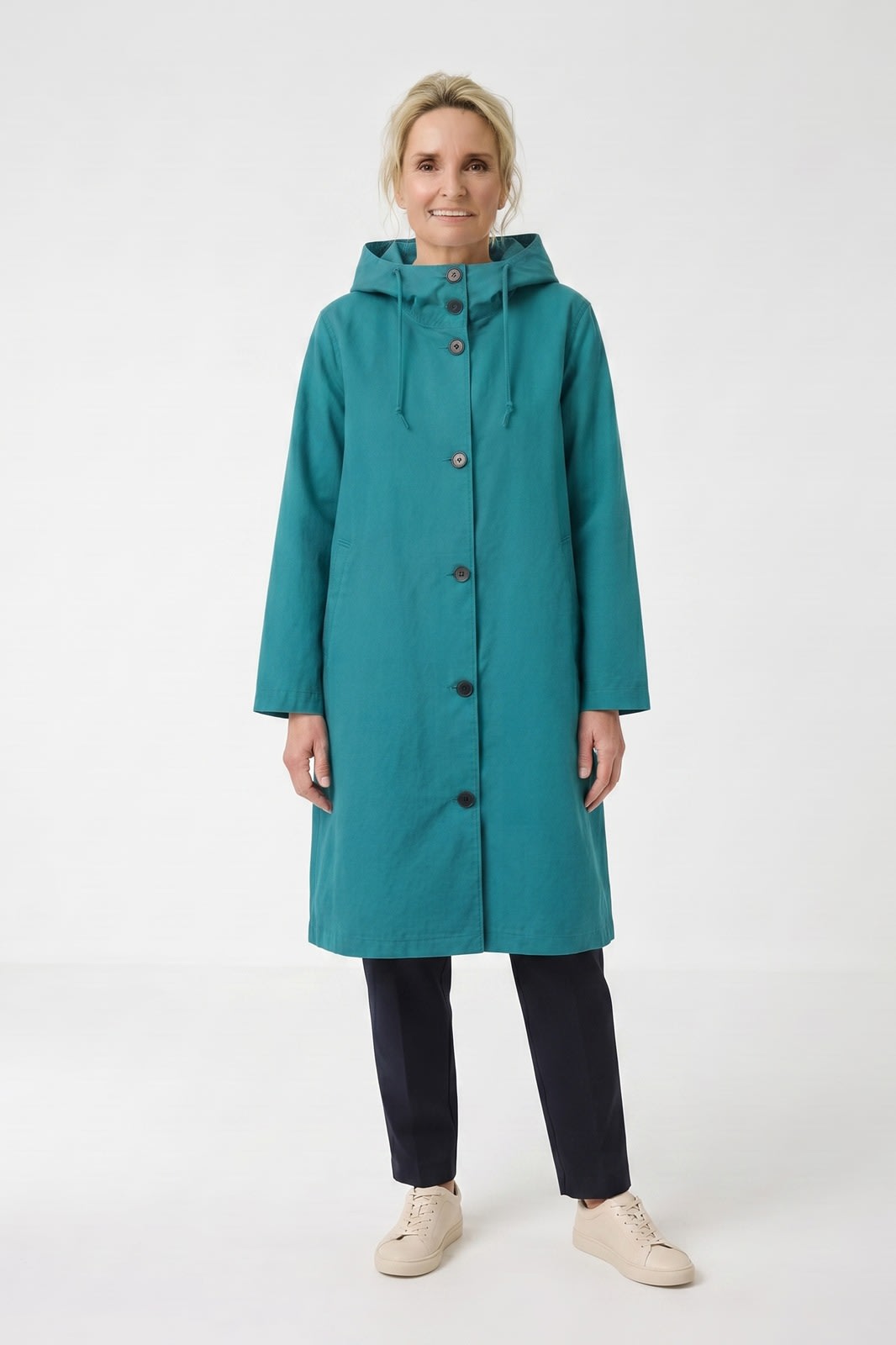 Women's Hooded Coat | A-Line Silhouette | on model