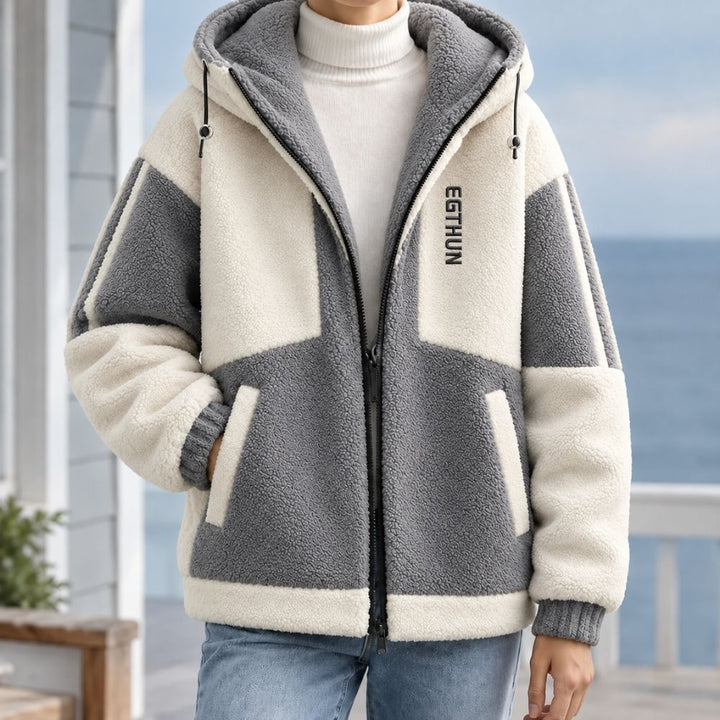 Men's Hooded Sherpa Jacket | Colour Block Zip Up Fleece