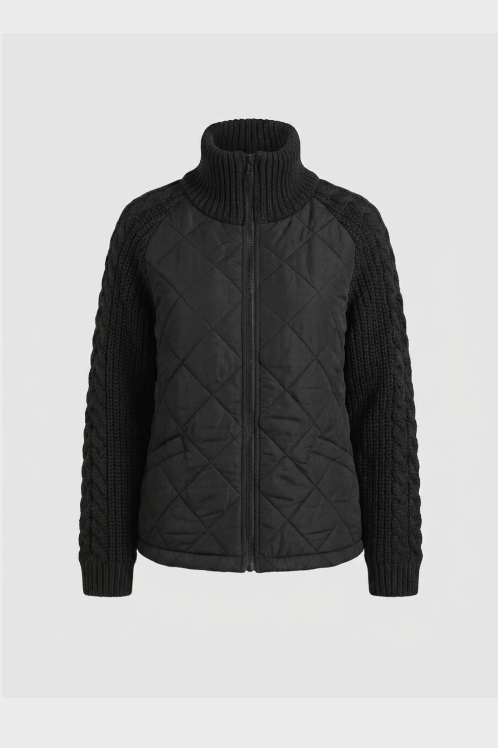 Women's Quilted Jacket | Ribbed Collar | on model