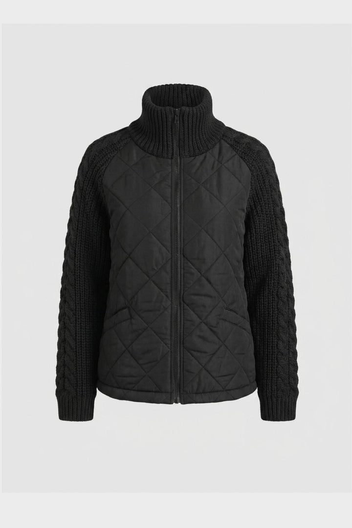 Women's Quilted Jacket | Ribbed Collar | on model