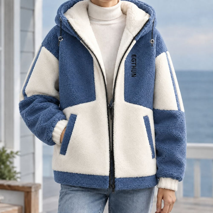 Men's Hooded Sherpa Jacket | Colour Block Zip Up Fleece