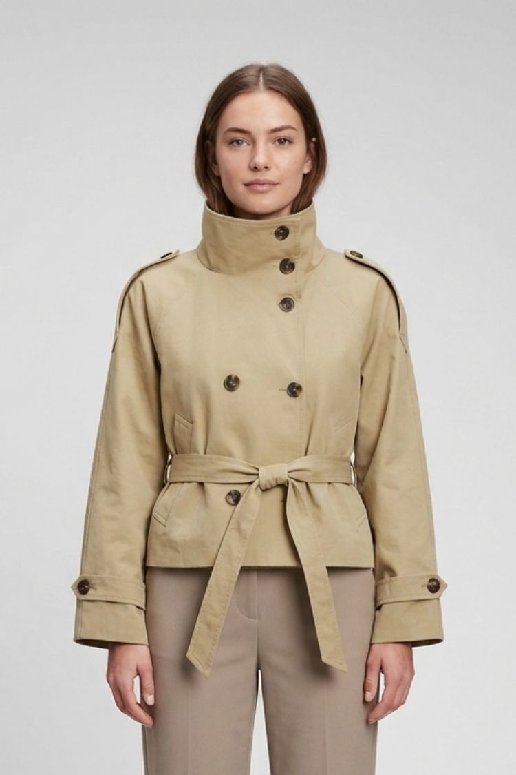Women's Crop Trench Jacket | Belted | on model
