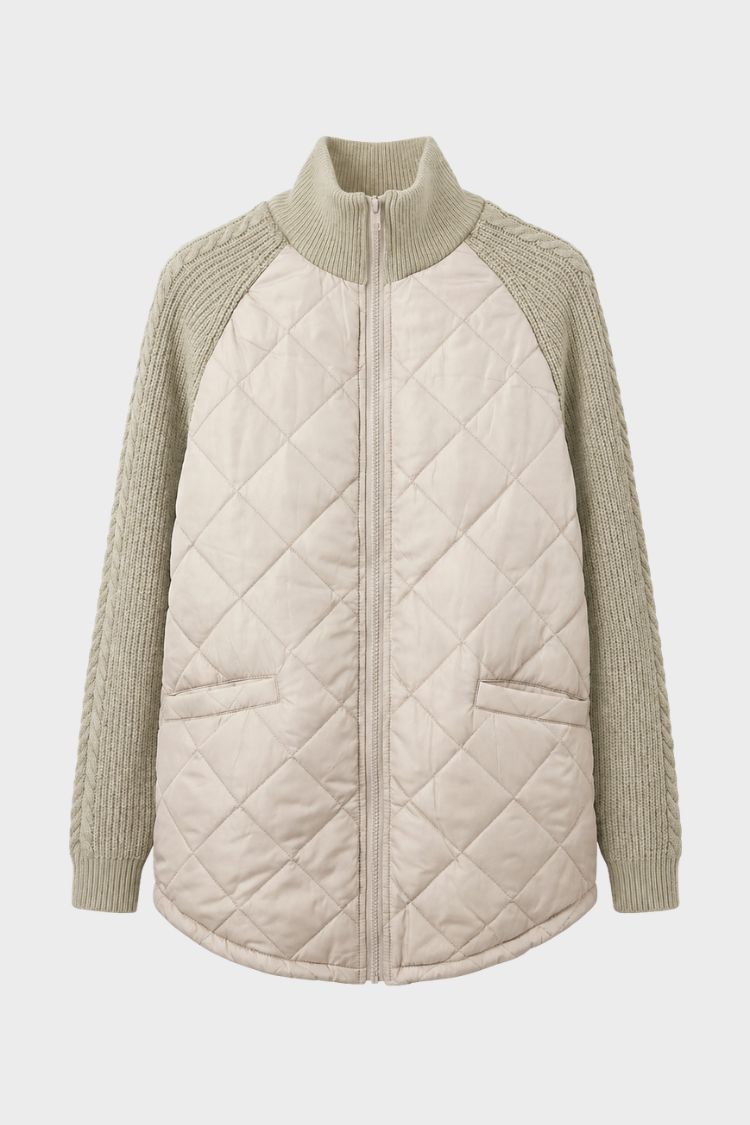 Women's Quilted Jacket | Ribbed Collar | on model