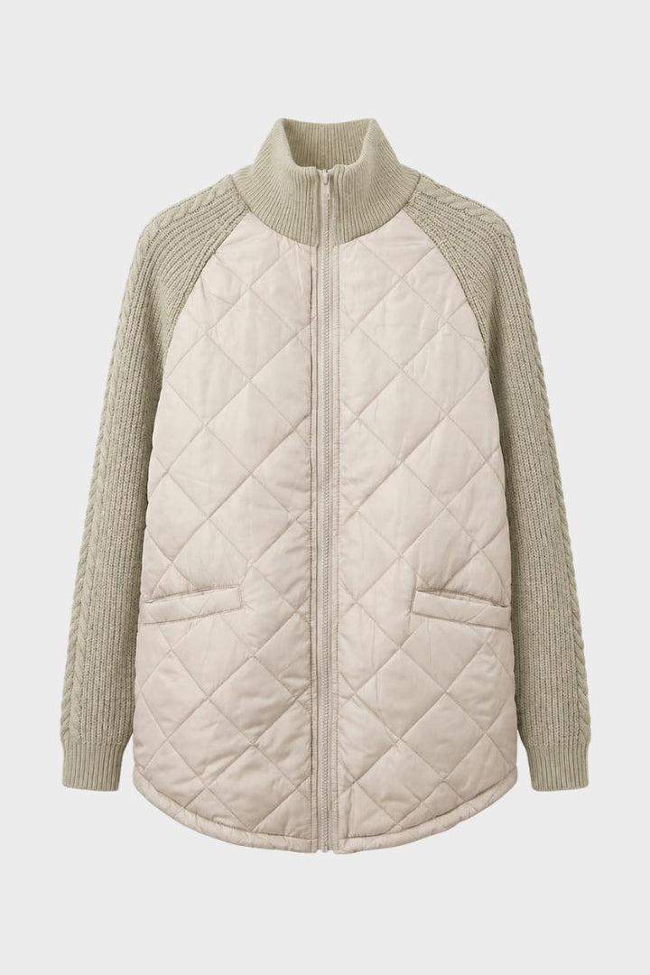 Women's Quilted Jacket | Ribbed Collar | on model
