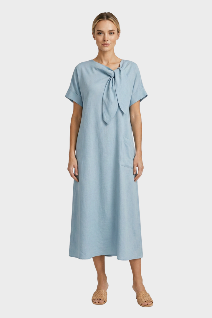 Women's Linen-Look Midi Dress | Knot | on model
