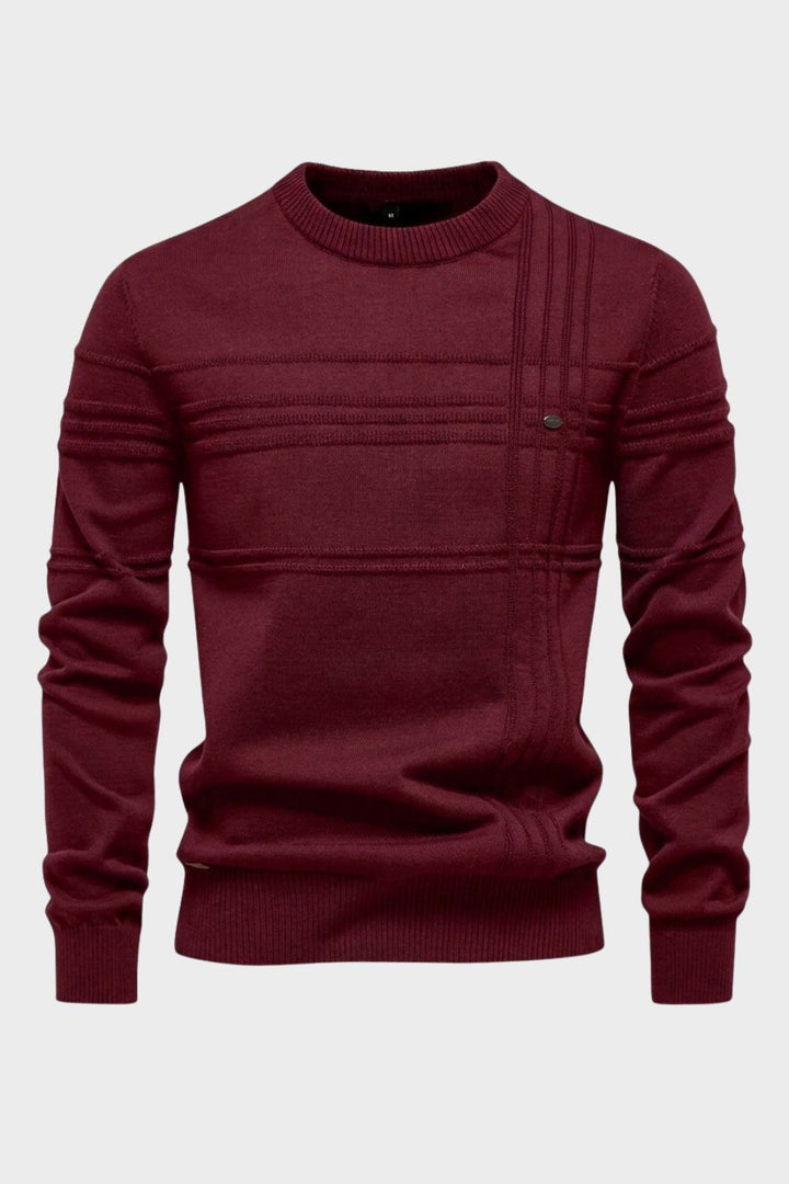 Men's Striped Crew Sweater | Ribbed Trim | on model