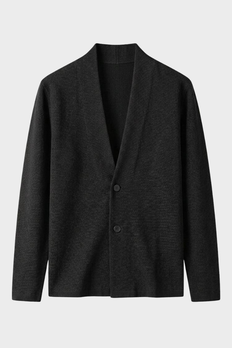 Men's Textured Cardigan | Stand Collar | on model