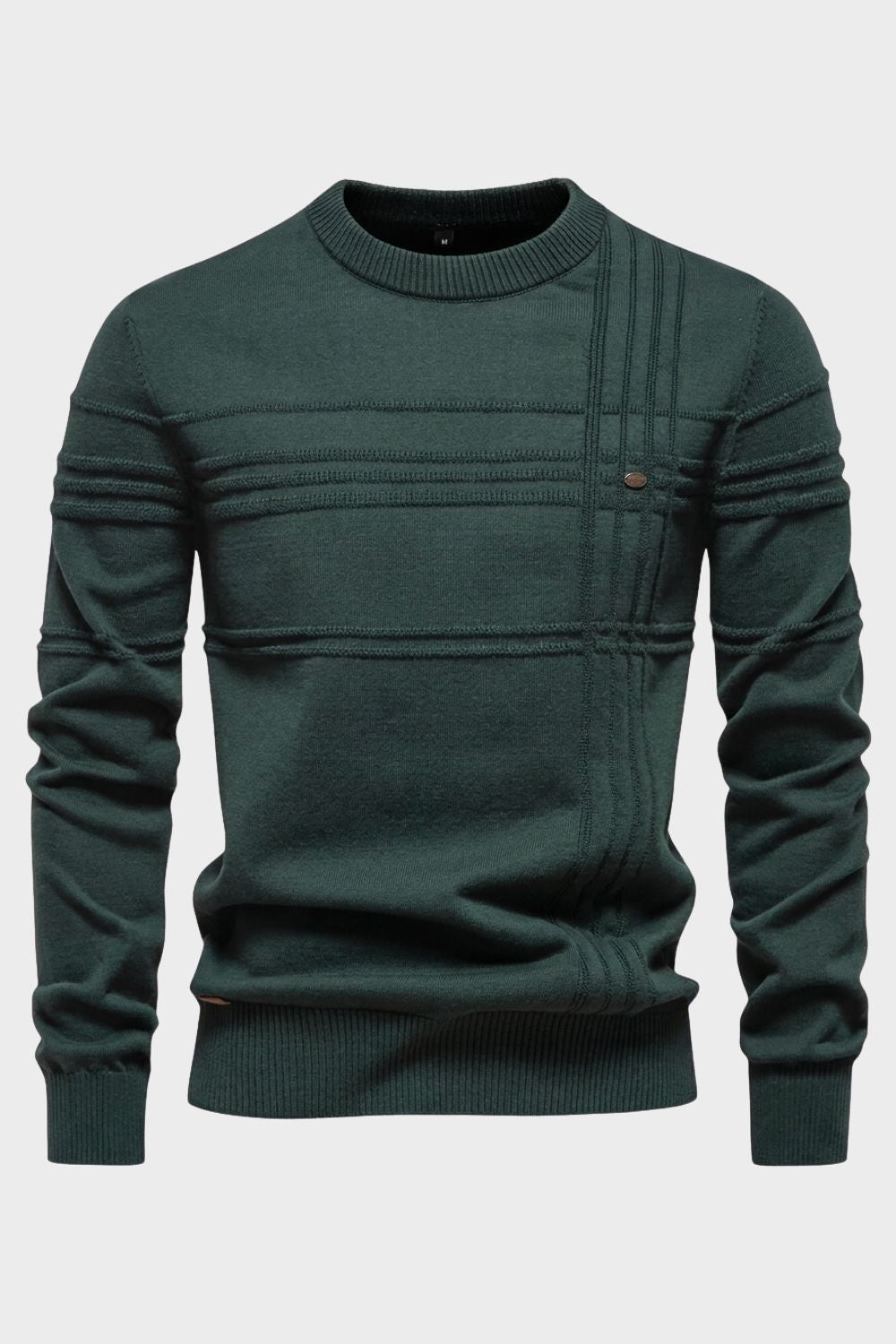 Men's Striped Crew Sweater | Ribbed Trim | on model