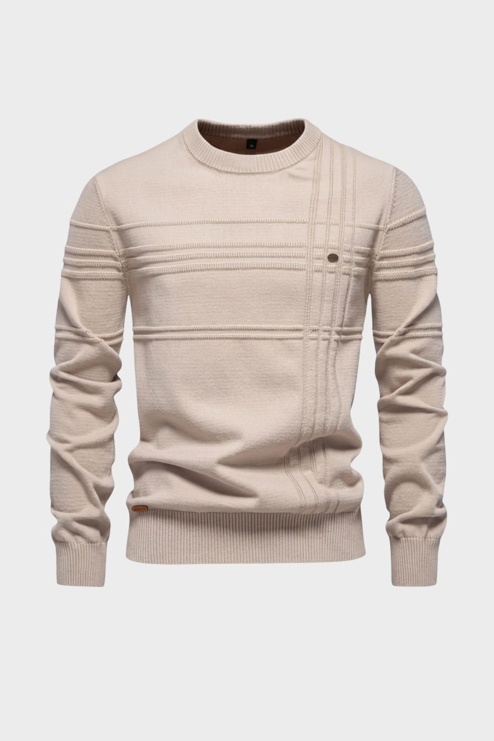 Men's Striped Crew Sweater | Ribbed Trim | on model