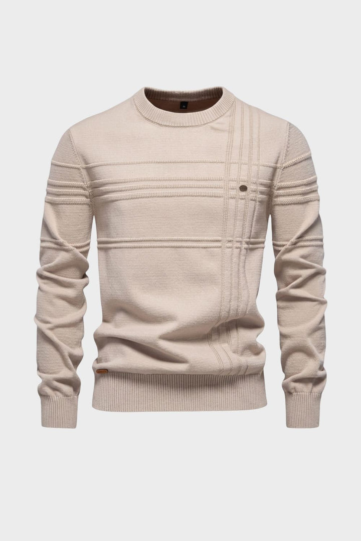 Men's Striped Crew Sweater | Ribbed Trim | on model