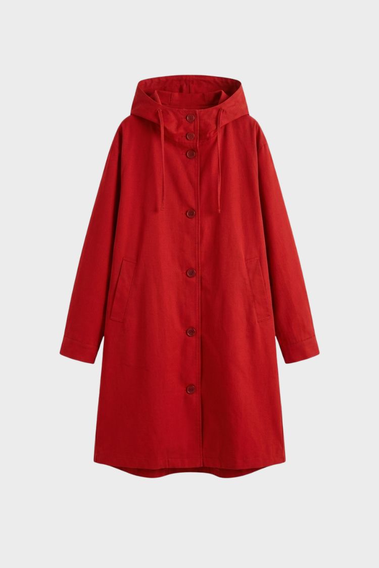 Women's Hooded Coat | A-Line Silhouette | Red