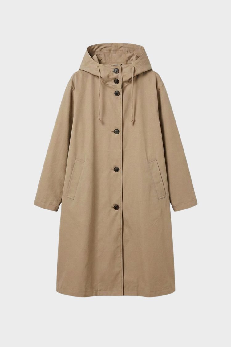Women's Hooded Coat | A-Line Silhouette | Khaki