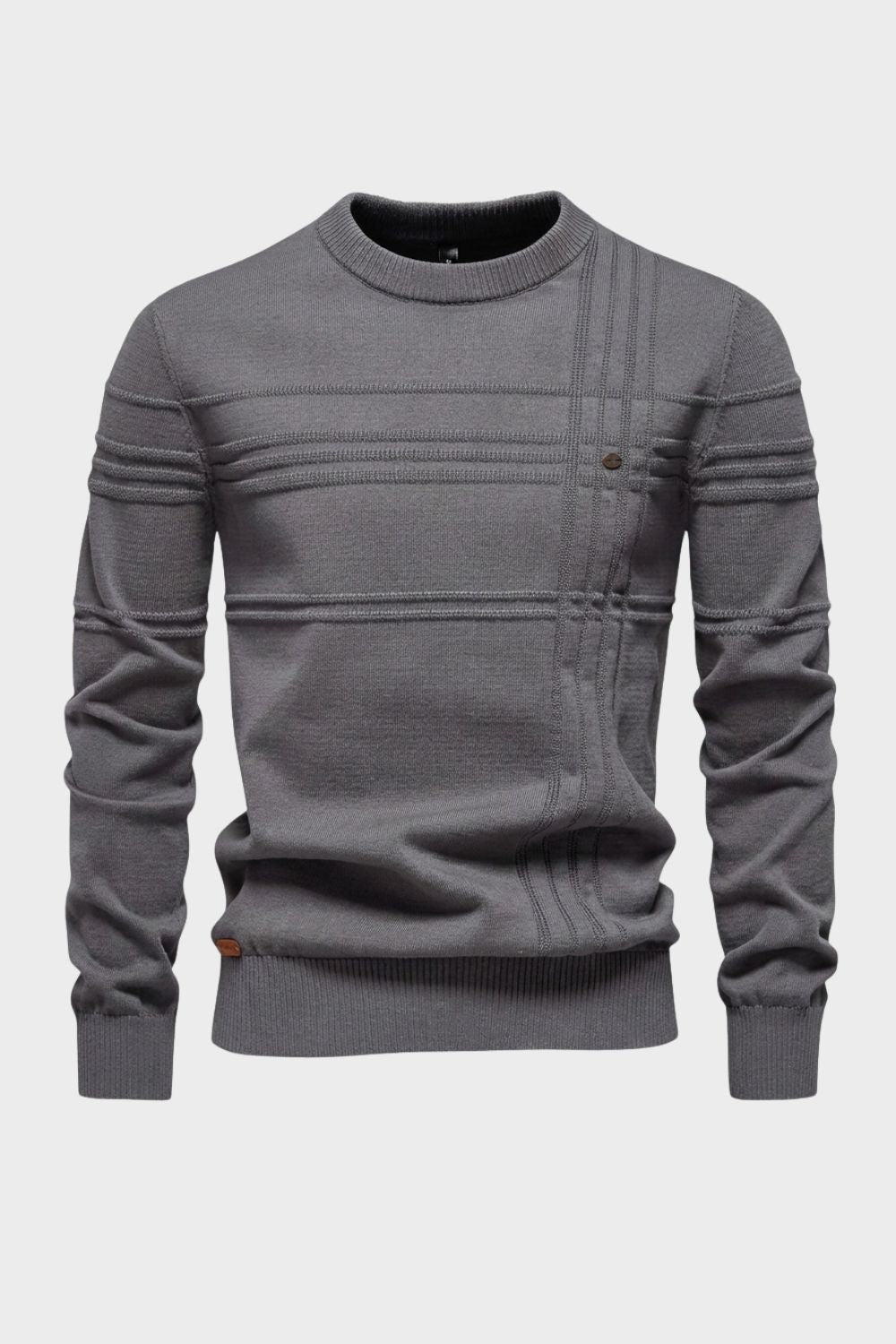 Men's Striped Crew Sweater | Ribbed Trim | on model