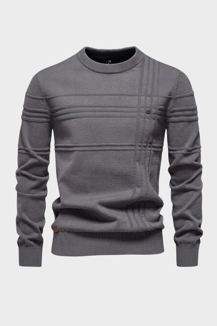 Men's Striped Crew Sweater | Ribbed Trim | on model