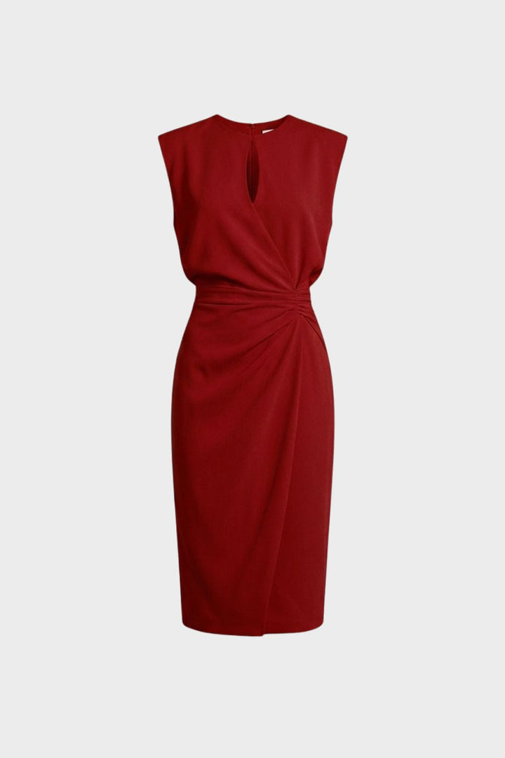 Women's Ruched Pencil Midi | Keyhole | Red