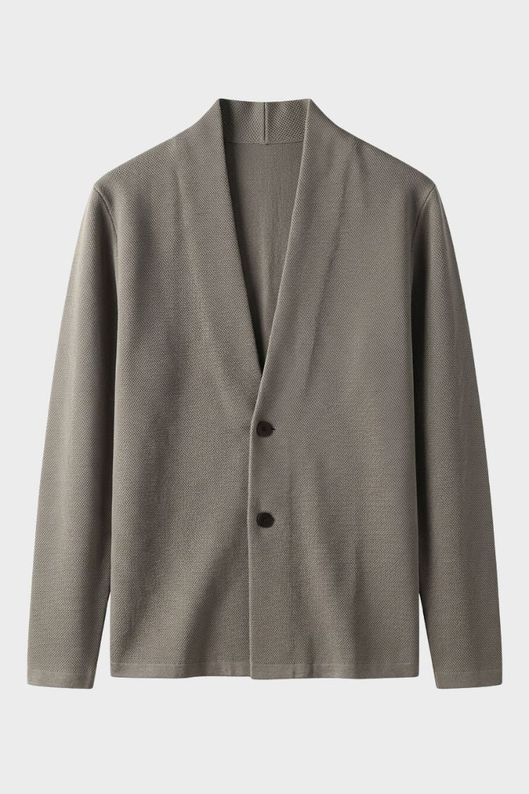 Men's Textured Cardigan | Stand Collar | on model