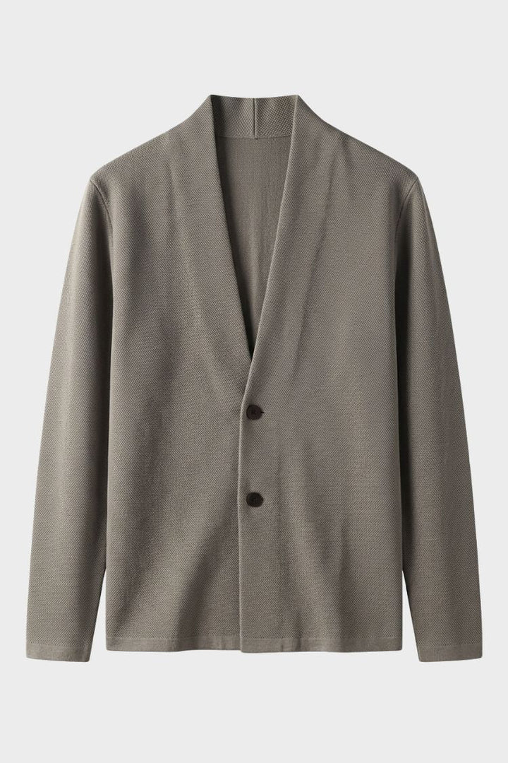 Men's Textured Cardigan | Stand Collar | on model