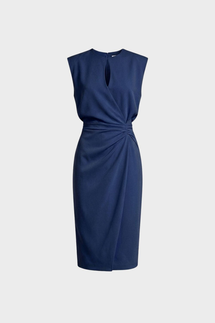 Women's Ruched Pencil Midi | Keyhole | Navy Blue