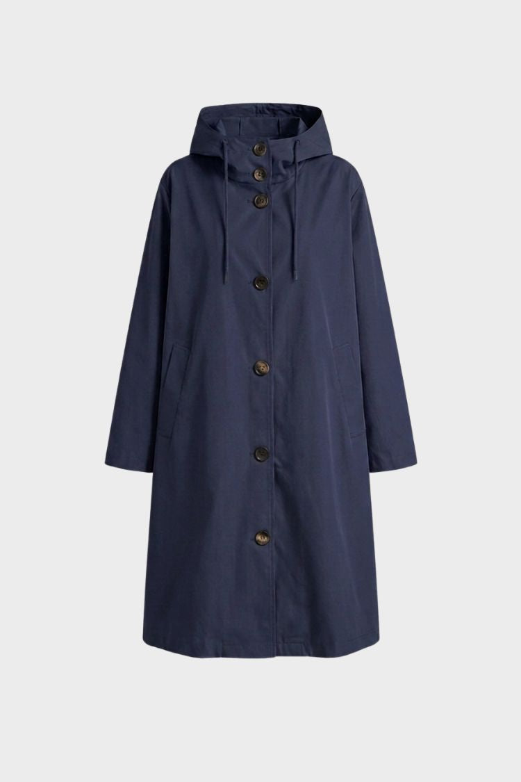 Women's Hooded Coat | A-Line Silhouette | Navy