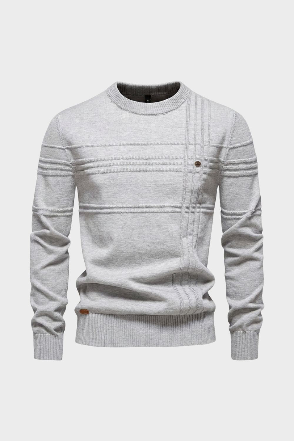 Men's Striped Crew Sweater | Ribbed Trim | White