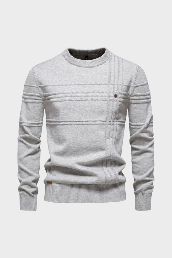 Men's Striped Crew Sweater | Ribbed Trim | White
