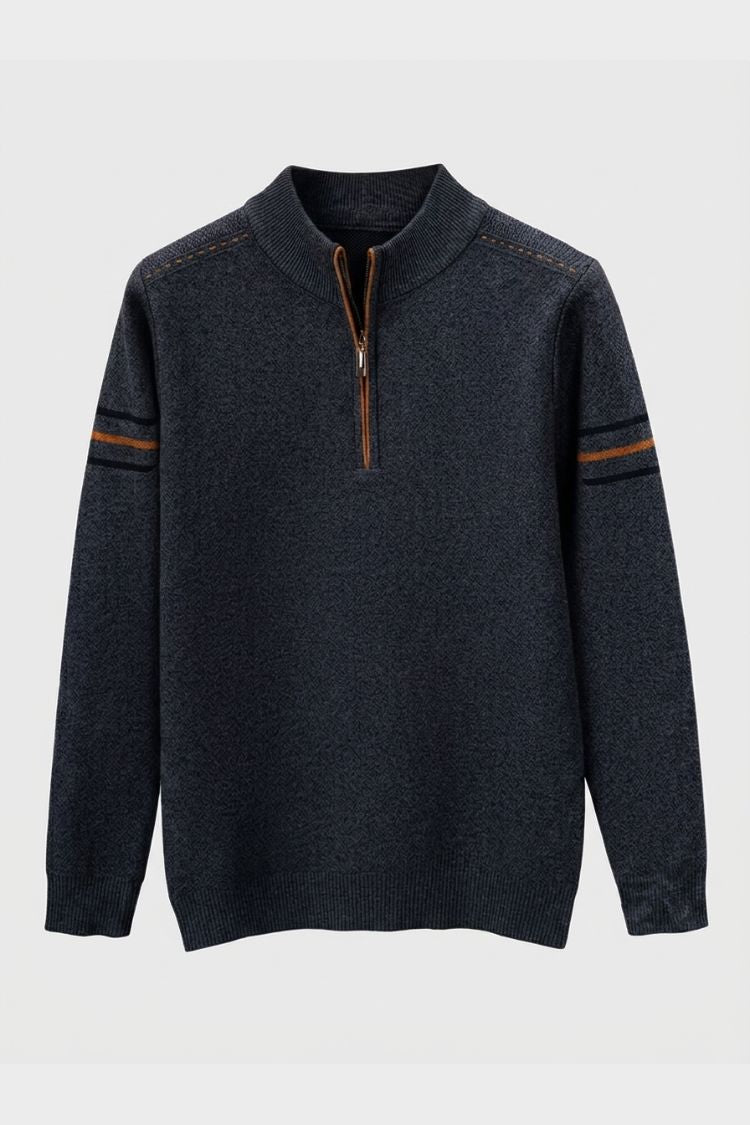 Men's Quarter-Zip Sweater | Stand Collar | Grey