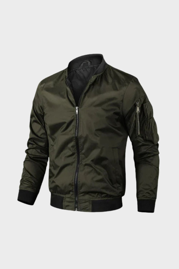 Men's Bomber Jacket with Zip and Stand-Up Collar | on model