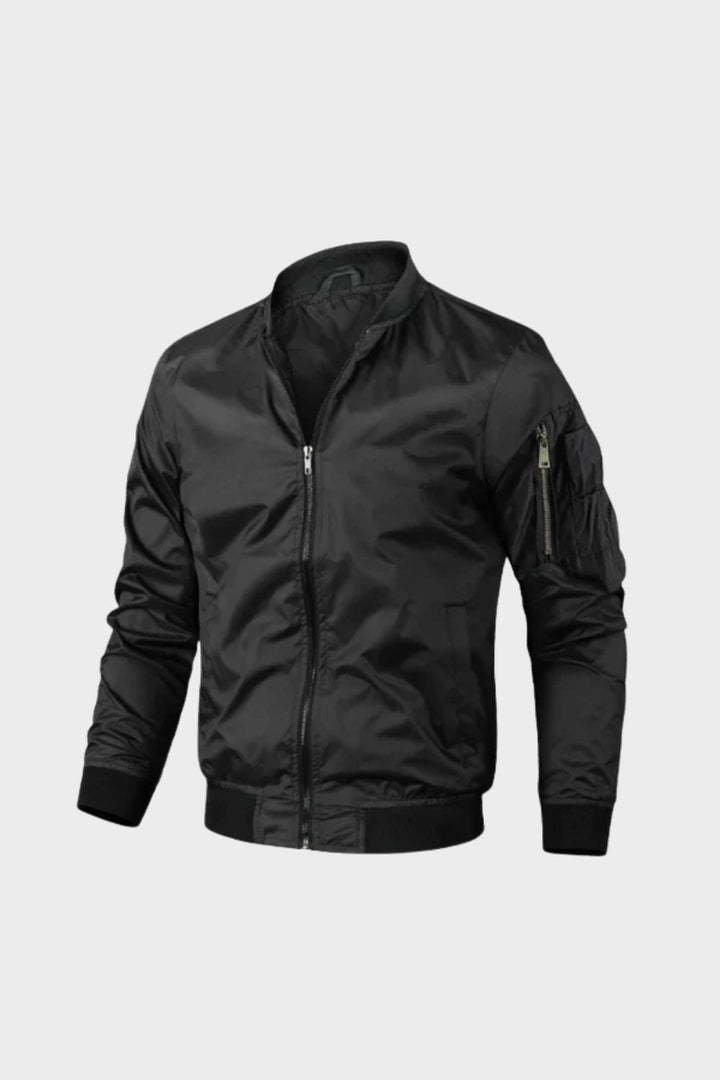 Men's Bomber Jacket with Zip and Stand-Up Collar | on model