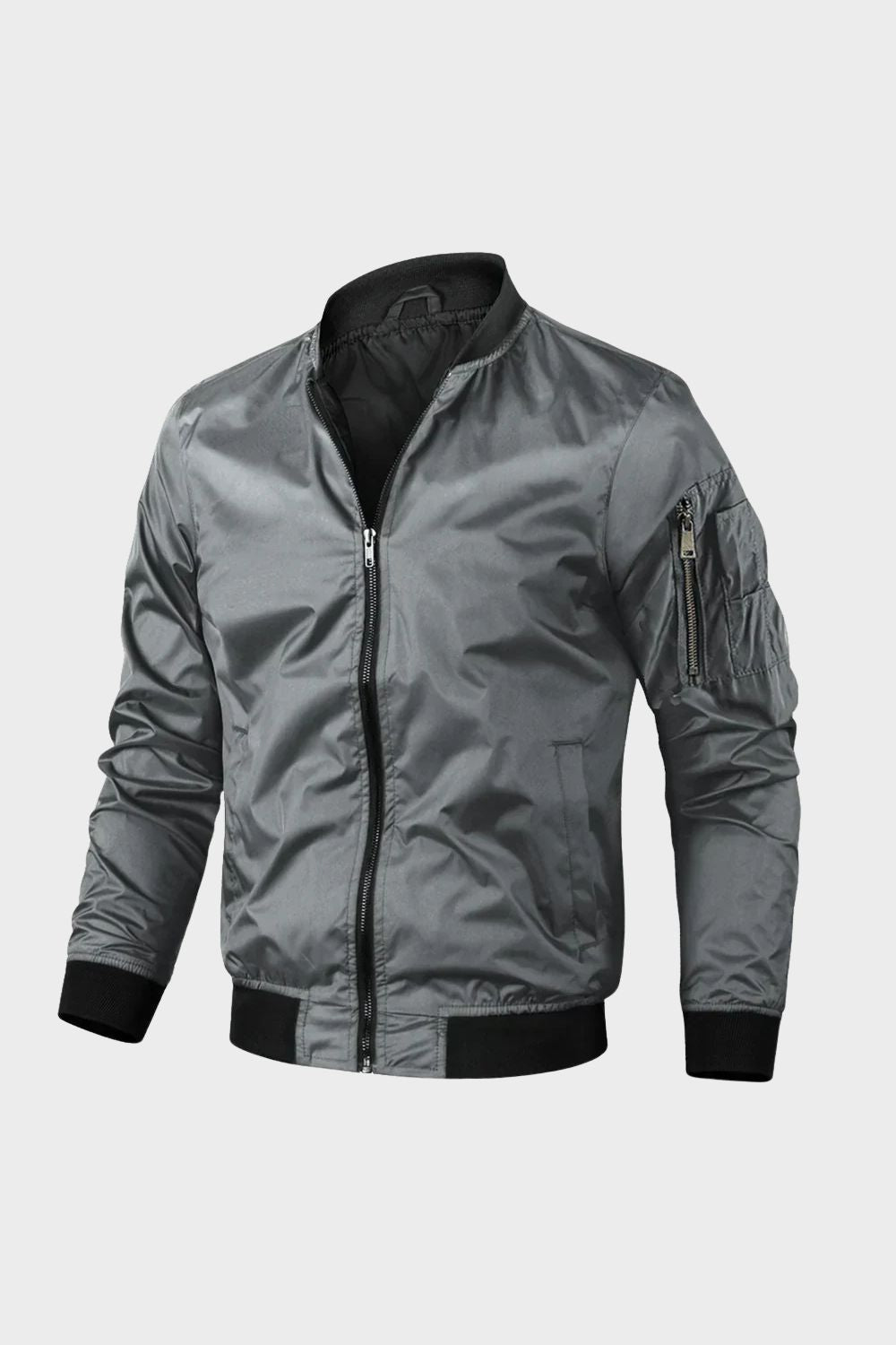 Men's Bomber Jacket with Zip and Stand-Up Collar | on model