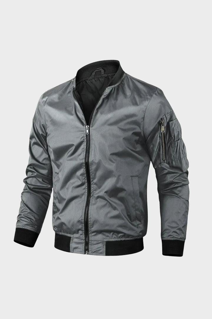 Men's Bomber Jacket with Zip and Stand-Up Collar | on model