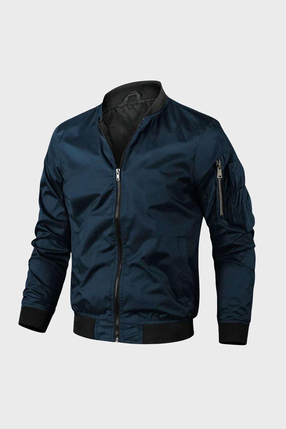 Men's Bomber Jacket with Zip and Stand-Up Collar | Navy Blue