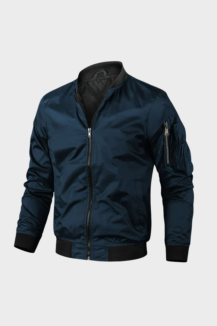 Men's Bomber Jacket with Zip and Stand-Up Collar | Navy Blue