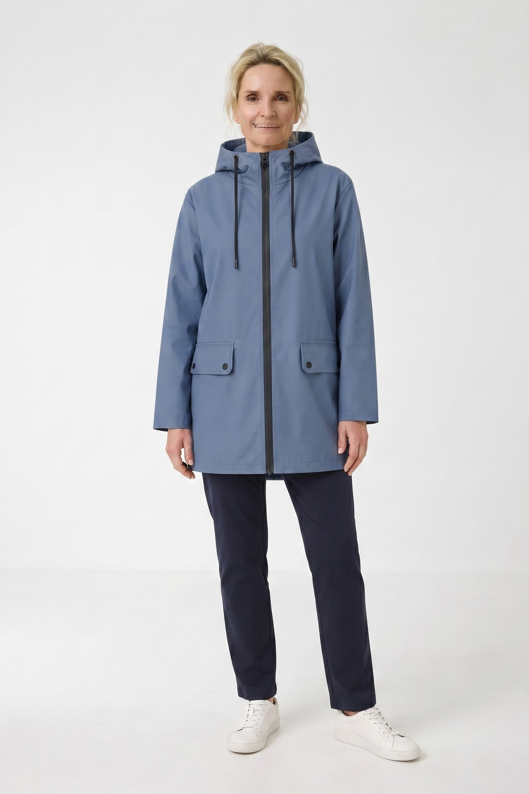 Women's Hooded Rain Jacket | Zip Front | on model