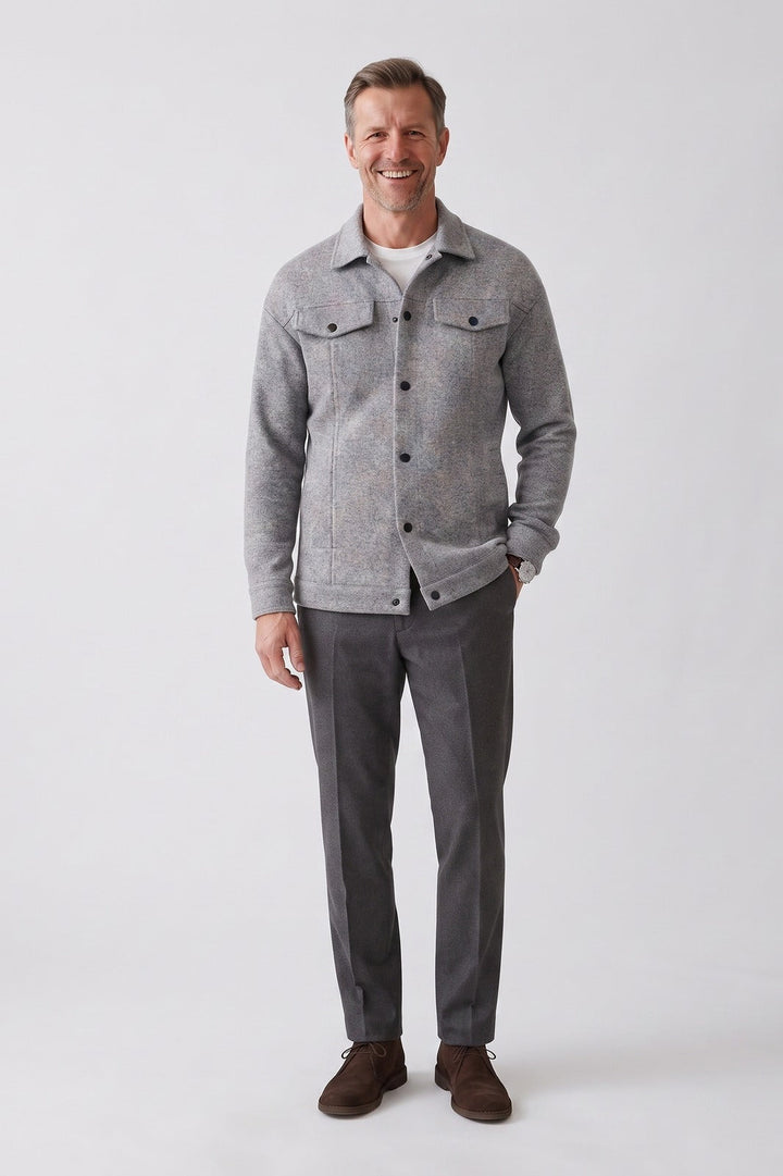 Men's Trucker Jacket | Snap Button Closure | on model