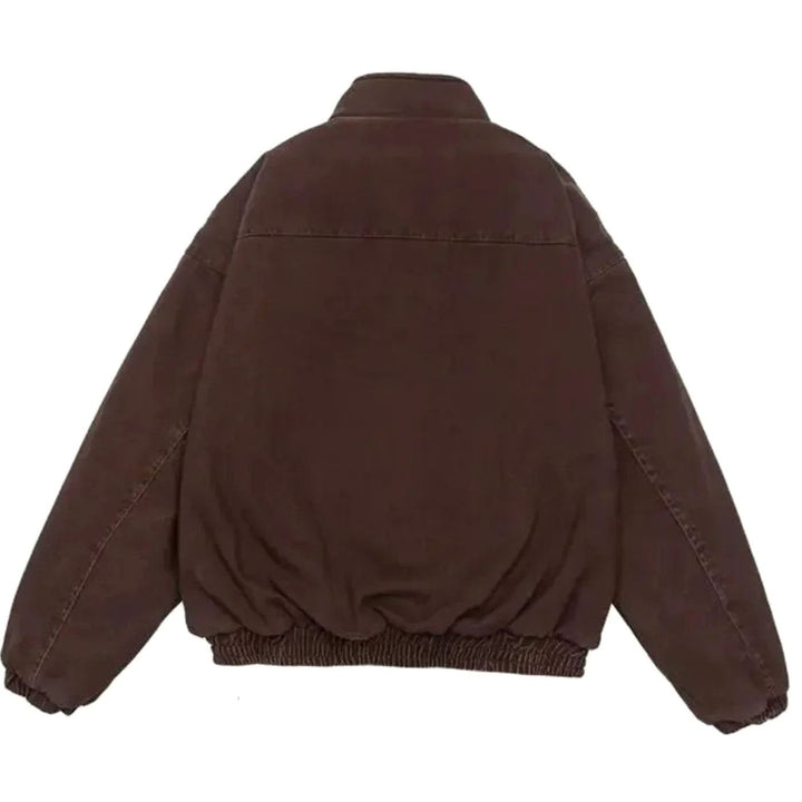 Back view of the oversized bomber with dropped shoulders