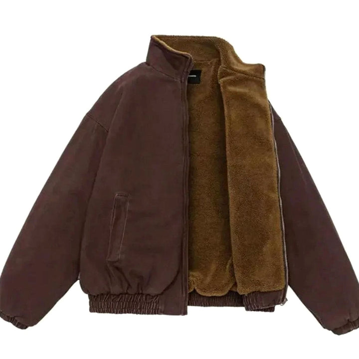 Bomber shown half open with the fleece lining and stand collar