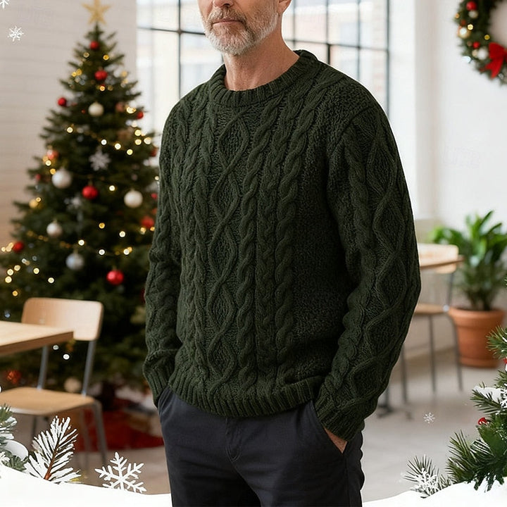 Men's cable knit jumper, chunky aran crew neck, view 2
