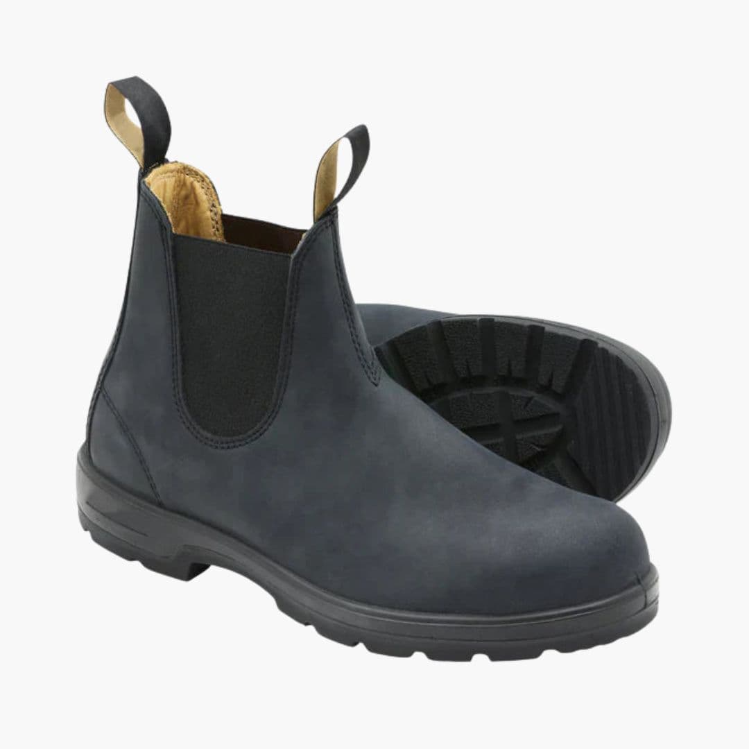 Slate grey Chelsea boot from the side with the tread of the outsole on show