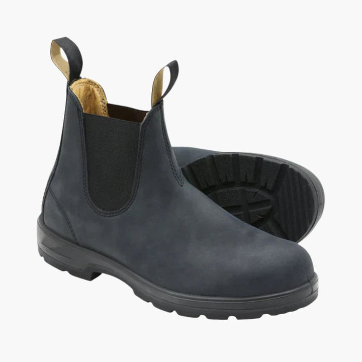 Slate grey Chelsea boot from the side with the tread of the outsole on show