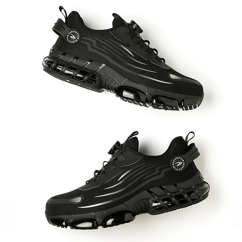 Black mesh trainers with a turn dial shown from two angles