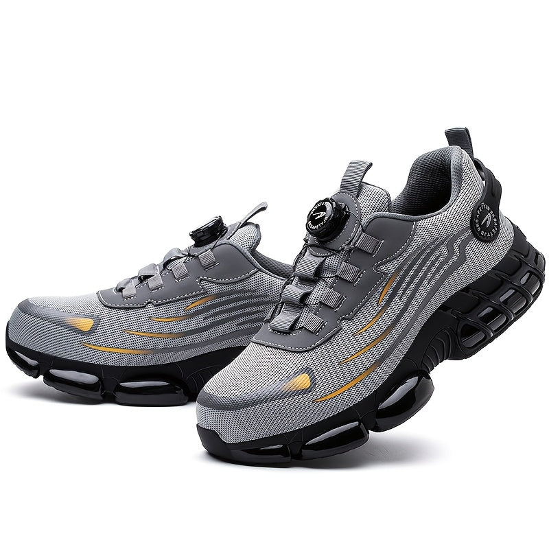 Men's chunky trainers in grey with a turn dial and mesh upper, pair view
