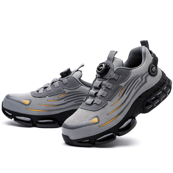 Men's chunky trainers in grey with a turn dial and mesh upper, pair view