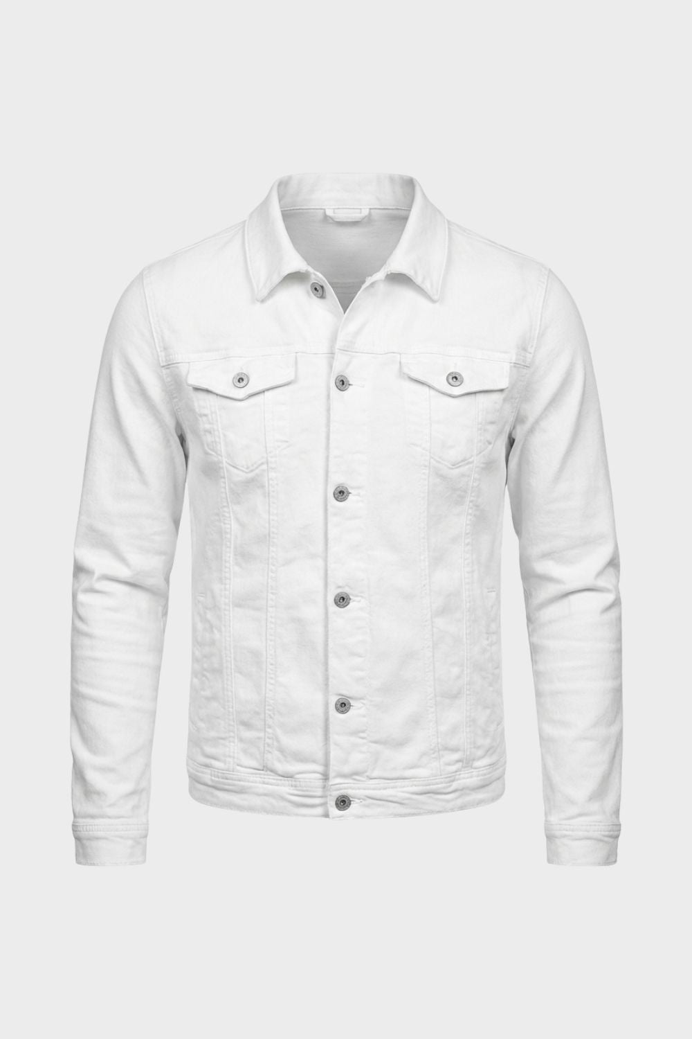 White denim jacket with two flap chest pockets