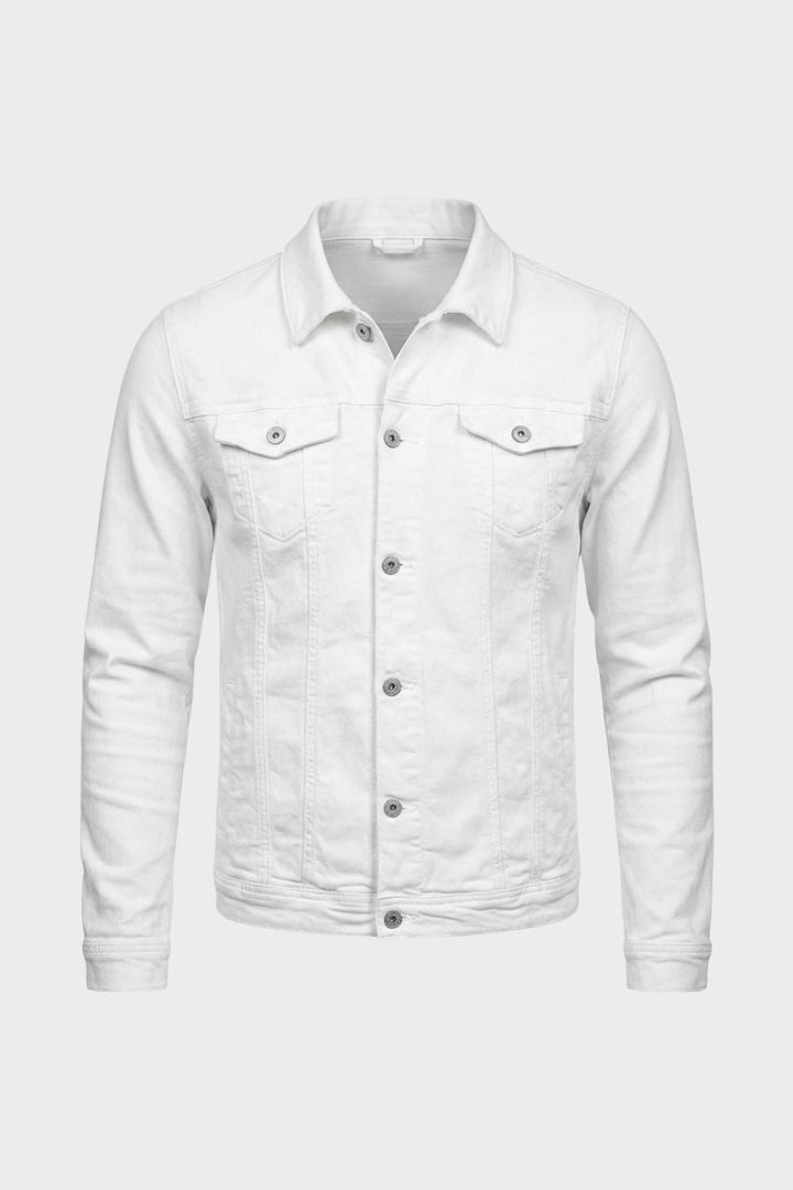 White denim jacket with two flap chest pockets