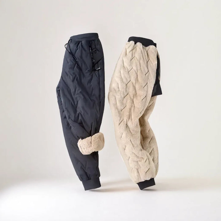Men's fleece lined trousers in black, winter joggers with drawstring waist
