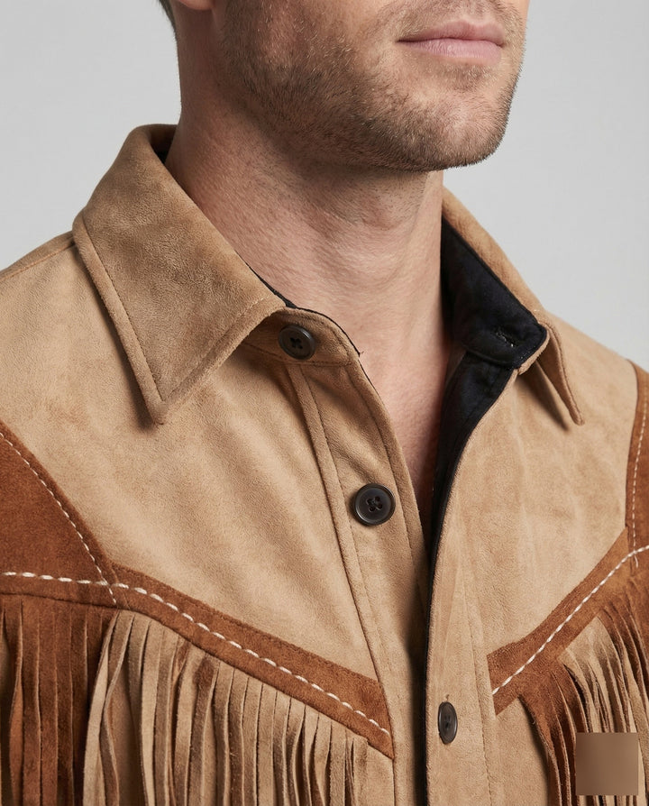 Men's western shirt, suede look embroidered cowboy, view 3