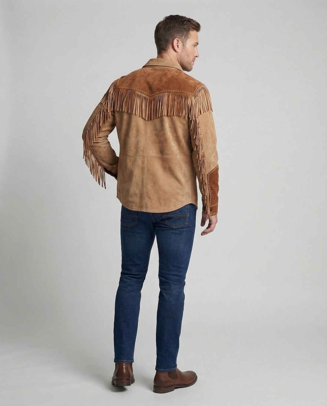 Men's western shirt, suede look embroidered cowboy, view 4