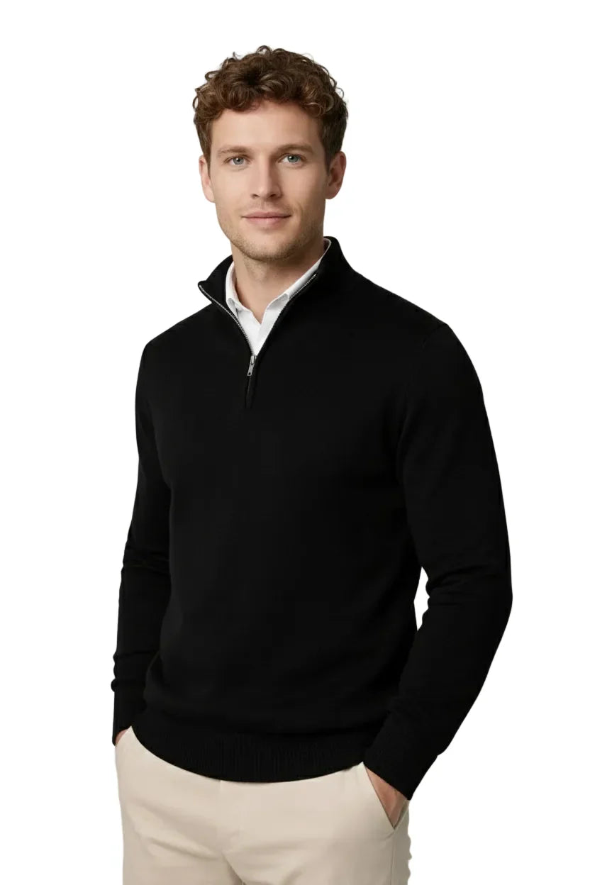 Men's half zip jumper, fine knit quarter zip, view 1