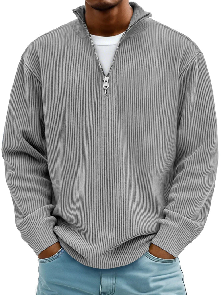 Men's half zip jumper in grey, ribbed knit quarter zip