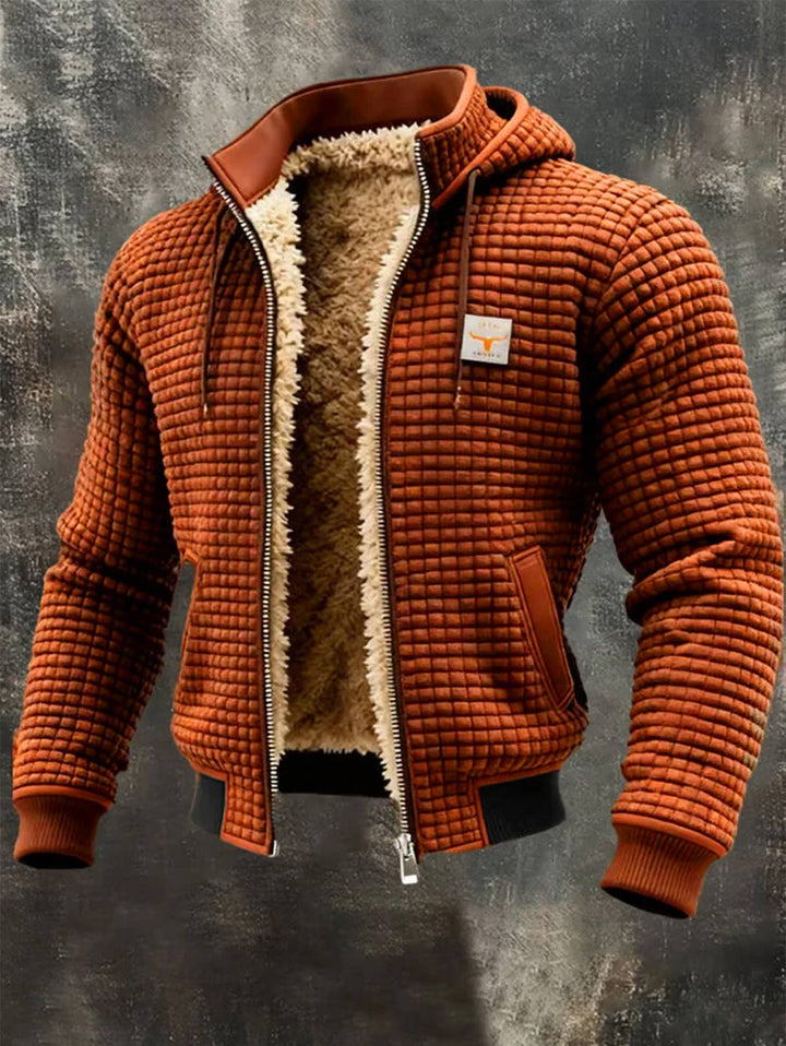 Rust orange waffle bomber jacket with contrast collar